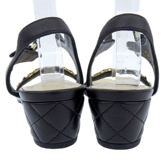 CHANEL GHardware Pearl Coco Mark Chain Design Back Strap Heel Sandals Women's - Picture 3 of 6